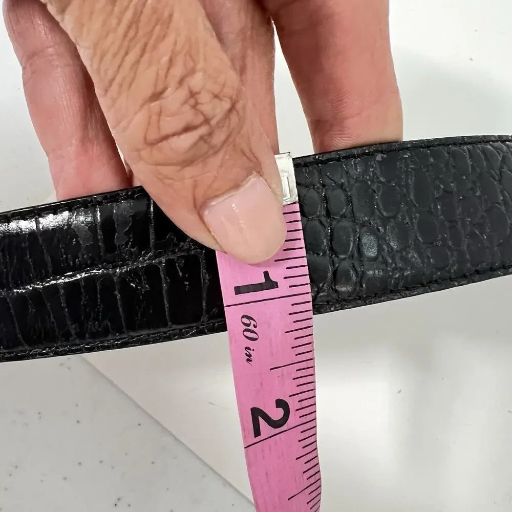 Lauren Ralph Lauren Croc Embossed Leather Belt L-32 Women Black Brown Reversible